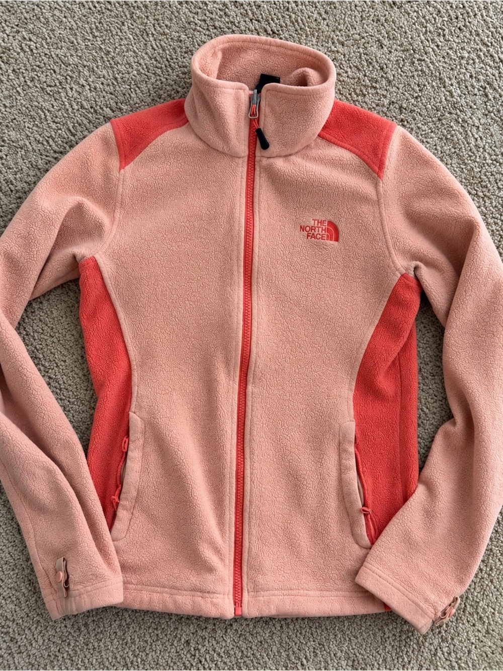 The North Face Women's Two-Tone Peach and Coral Teddy Fleece Jacket